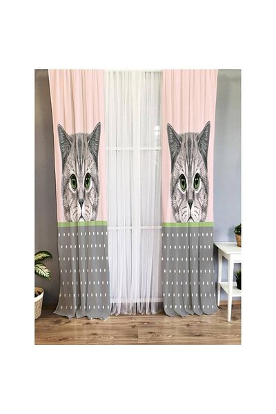 Evmila Children's Room - Cat Patterned Background Curtain