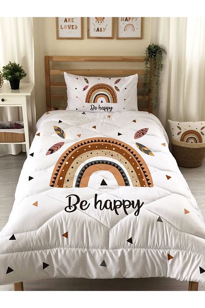 Evmila Rainbow Patterned Quilted Quilt, Single Sleeping Set