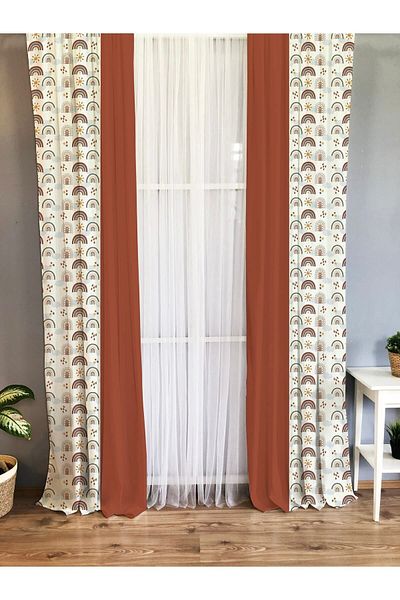 Evmila Single Wing Brown Rainbow Pattern Velvet Curtain