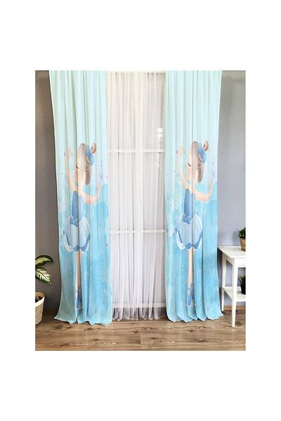 Evmila Ballerina Patterned Children's Room Background Curtain