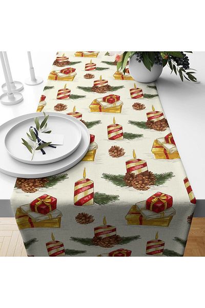 Evmila Christmas Themed Gift Box Patterned Velvet Runner