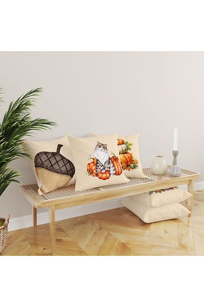 Evmila Set de 4 perne cu model special de dovleac de toamnă și Halloween cu textura de catifea