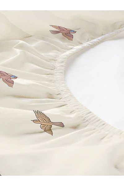 Evmila Bird Pattern Printed Double Sheet Set 160x200 Cm - White
