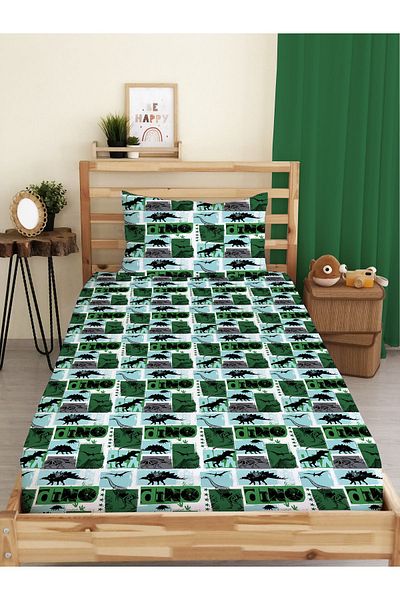 Evmila Dinosaur Patterned Printed Single Elastic Sheet Set