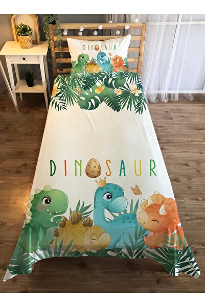 Evmila Dinozor Desenli Dekoratif Yatak Örtüsü Modeli