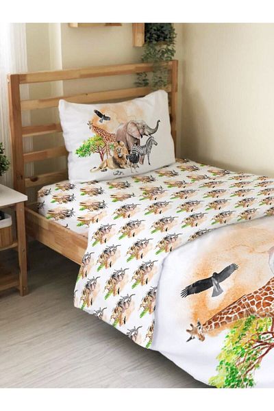 Evmila Set de 2 lenjerie de pat cu model de animale pe două fețe, fără cearșafuri, cu imprimeu alb