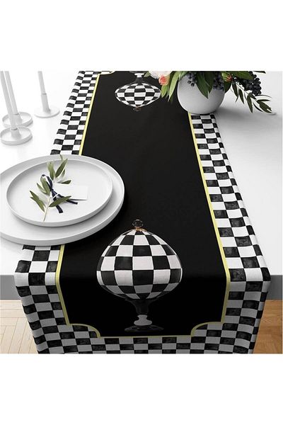 Evmila Velvet Runner - Model Gingham negru