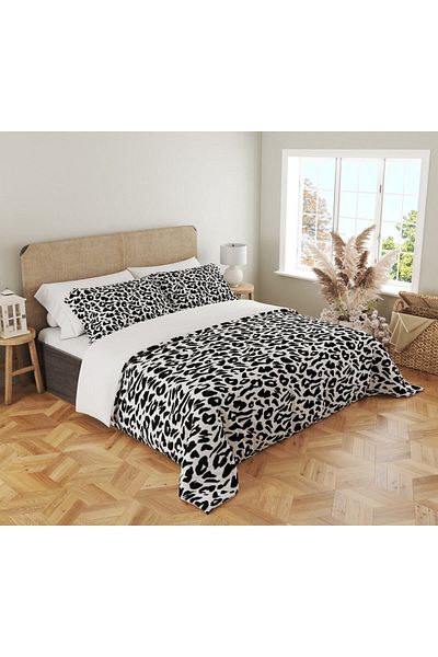 Evmila Set cuvertură de pilota dublă 200x220 cm cu model leopard negru - alb