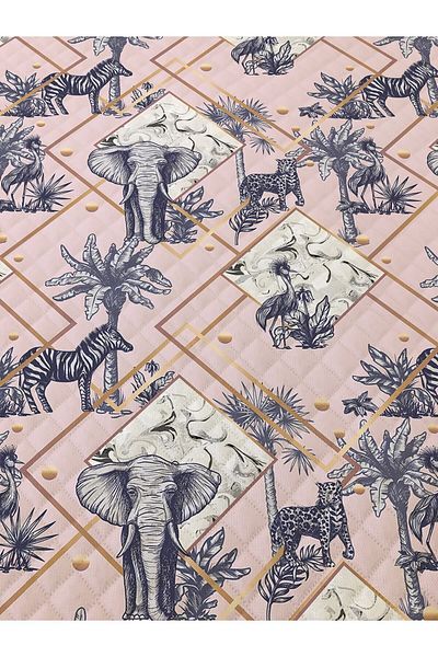 Evmila Elephant Pattern Double Printed Pique (200x220 Cm) Pink