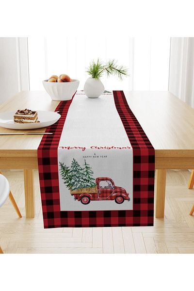 Evmila New Year's Themed Car Patterned Velvet Runner