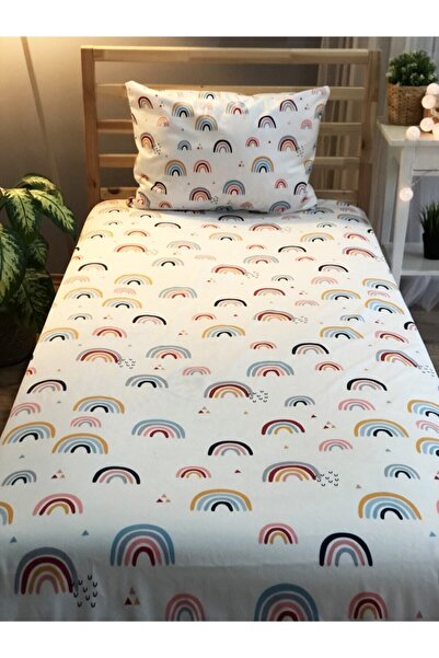 Evmila Dijital Baskılı Renkli Gökkuşağı Örtü Yastık Seti 1656