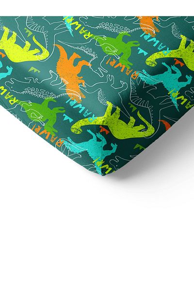 Evmila Dinosaur Patterned Printed Single Elastic Sheet Set