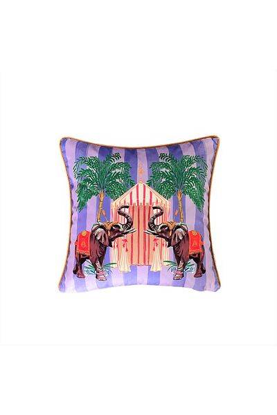 ge living Purple Elephant Patterned Velvet Throw Pillow Cover - 50x50