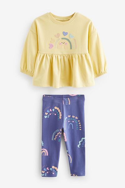 Next Baby Yellow Rainbow Patterned 100% Cotton Long Sleeve Tights Set