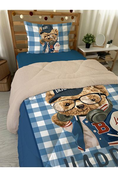 Evmila Teddy Patterned Single 160x220 cm Wellsoft Πάπλωμα σιλικόνης διπλής όψης και σετ ύπνου