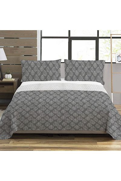 Evmila Leaf Pattern Double Printed Pique (200x220 Cm) Gray