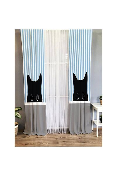 Evmila Cat Patterned Children's Room Background Curtain