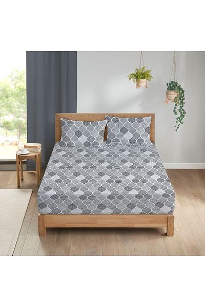 Evmila Geometric Pattern Printed Double Sheet Set 160x200 Cm - White