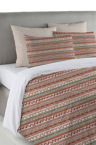 Evmila Ethnic Pattern Printed Διπλό Σετ Παπλωματοθήκη 200x220 cm - Καφέ