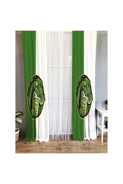 Evmila Crocodile Patterned Children's Room Velvet Background Curtain