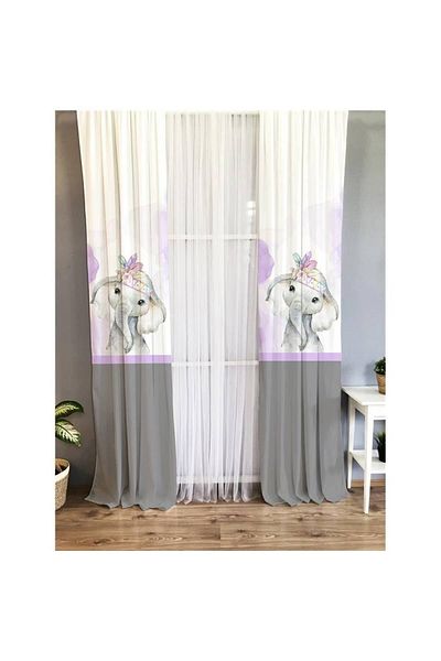Evmila Elephant Patterned Children's Room Background Curtain