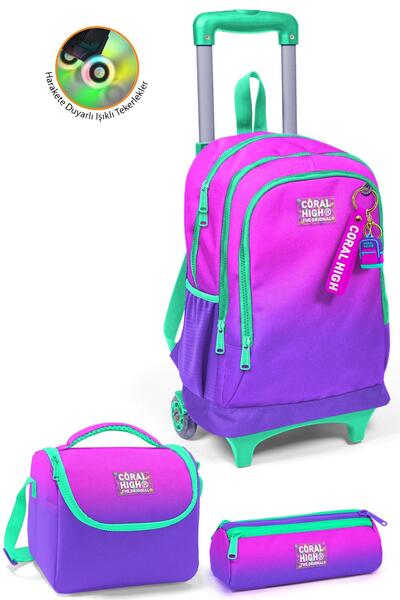 Coral High Set de 3 genți de culoare roz și violet - trei compartimente, SET cu racletă 0123962