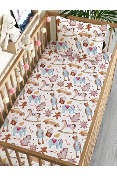Evmila Yılbaşı Tema Hayvan Desen Baskılı Bebek Boy Lastikli Çarşaf Seti