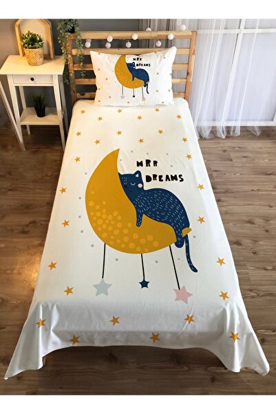 Evmila Ayda Uyuyan Kedi Desen Baskılı 140x220 Cm Dekoratif Yatak Örtüsü Gri