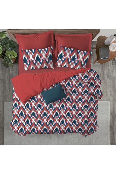Evmila Geometric Pattern Printed Double 200x220 Cm 2 Pieces 50x70cm Duvet Cover Set - Red