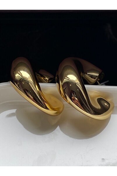 NAZLI Gold Bombeli Kalın Halka Küpe