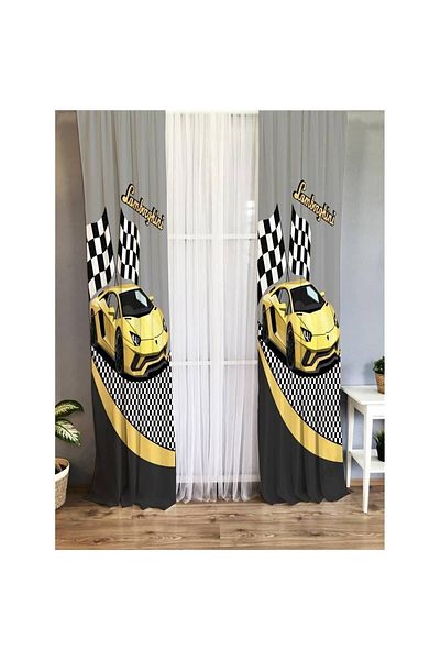 Evmila Car Patterned Children's Room Velvet Background Curtain