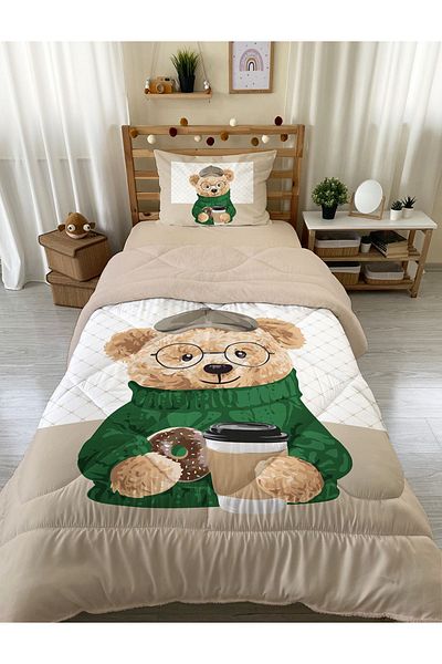 Evmila Teddy Patterned Single 160x220 cm Wellsoft Πάπλωμα σιλικόνης διπλής όψης και σετ ύπνου