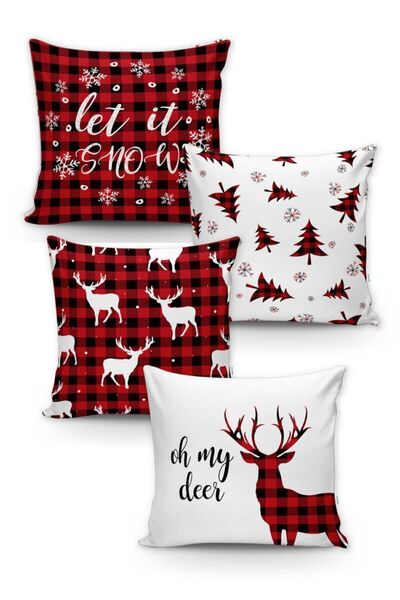 Lolla Evmila Christmas Patterned 4-Piece Throw Pillow Cover Set