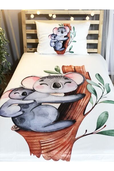 Evmila Dijital Baskı Sevimli Koala Örtü Yastık Seti 1265