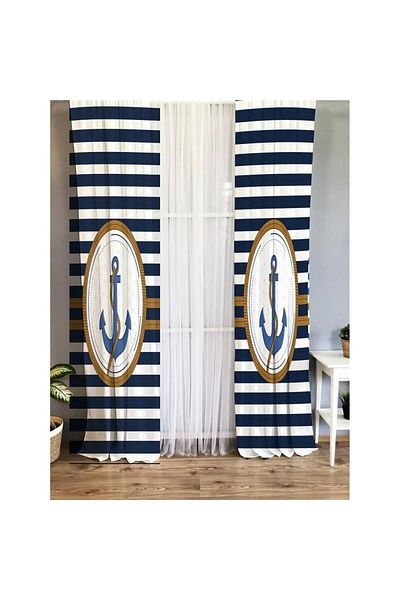 Evmila Ship Anchor Patterned Children's Room Background Curtain