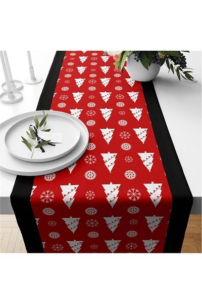 Evmila Christmas Themed Tree Patterned Velvet Runner