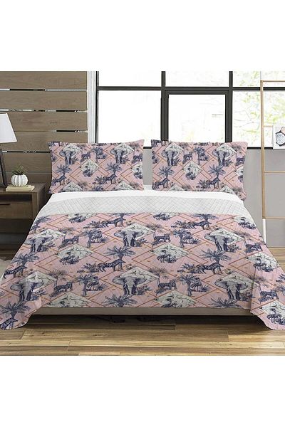 Evmila Elephant Pattern Double Printed Pique (200x220 Cm) Pink