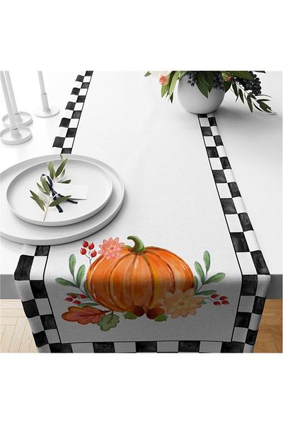 Evmila Autumn And Pumpkin Patterned Runner