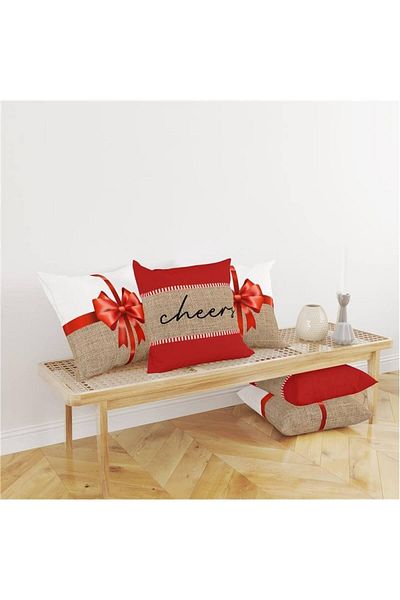 Evmila New Year's Themed 4-Piece Throw Pillow Cover and Runner 5-Piece Set