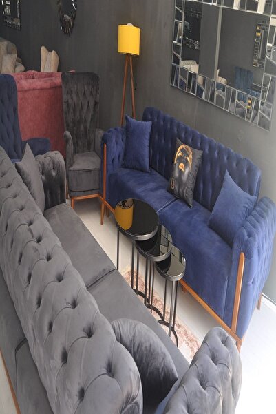 evea mobilya Smyrna1001 Mavi-gri Chester Koltuk Takımı