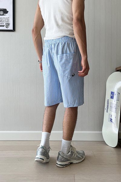 Flaw Wear PJ Vibe - شورت بوبلين مخطط باللون الأزرق