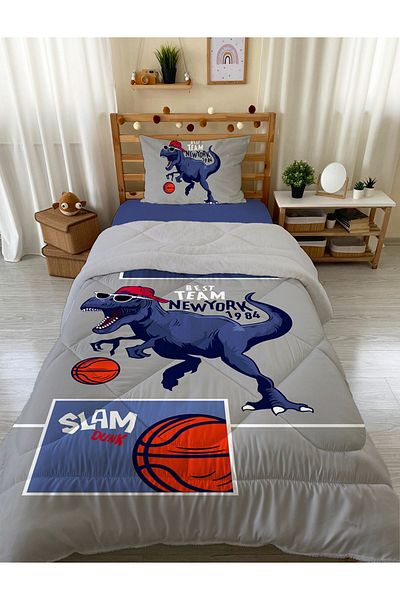 Evmila Μονό μοτίβο δεινοσαύρων 160x220 cm Wellsoft διπλής όψης σιλικόνης και σετ ύπνου