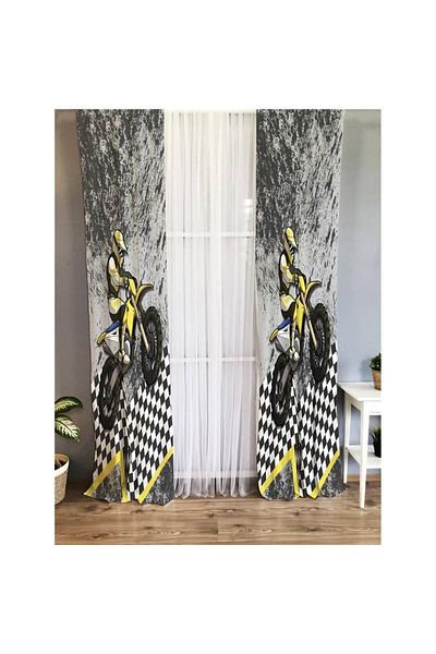 Evmila Motor Racing Patterned Children's Room Background Curtain