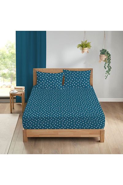 Evmila Set cearșaf dublu 160x200 cm imprimat cu model buline - albastru