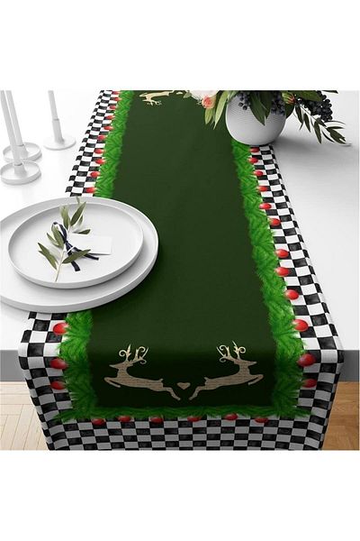 Evmila Runner din catifea cu model special de elan de Anul Nou
