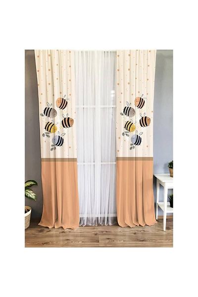 Evmila Bee Patterned Children's Room Background Curtain