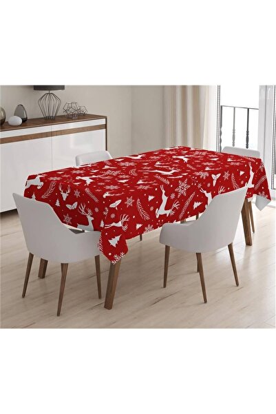 Evmila Yılbaşı Özel Geyik Desenli Kadife Masa Örtüsü