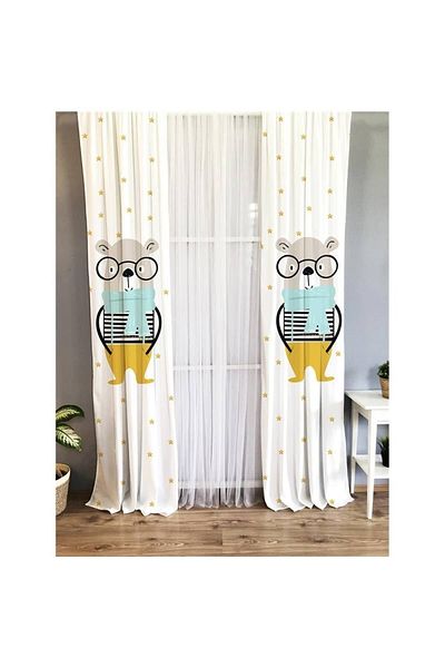 Evmila Bear Patterned Children's Room Background Curtain