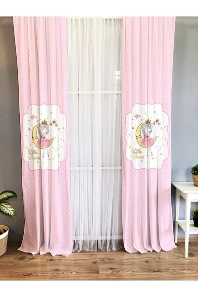 Evmila Cortina de fundal cu textura de catifea cu o singură aripă cu model Moon Girl - Roz