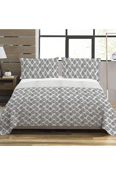 Evmila Leaf Pattern Double Printed Pique (200x220 Cm) White